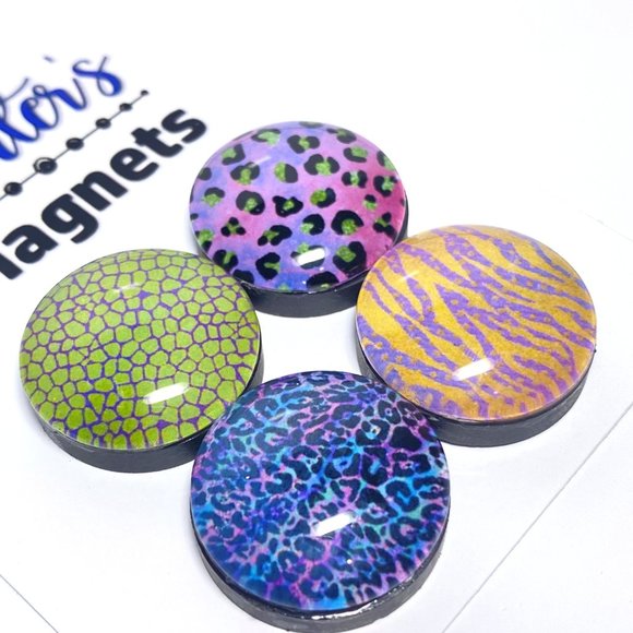 Set of 4 Colorful Animal Prints 2 Magnets - Refrigerator Kitchen Whiteboard - Picture 3 of 3